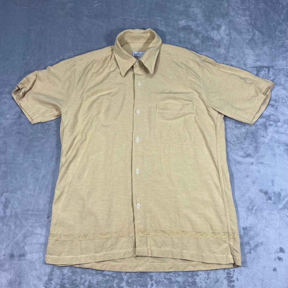 Valentino Rudy Italy Button Shirt Mens XL Yellow Cotton SS Greek‎ Key Hem